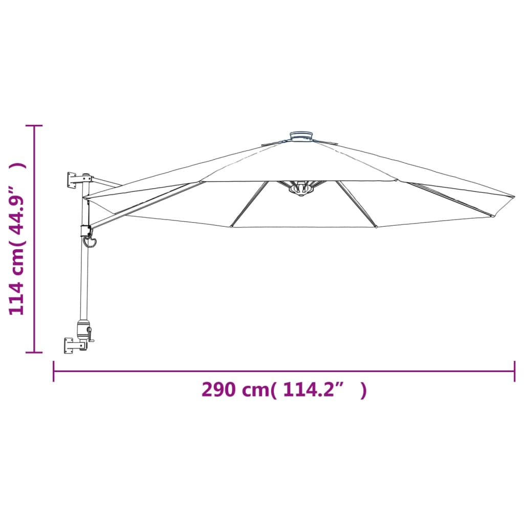 Ombrellone a Parete con LED Verde Mela 290 cm