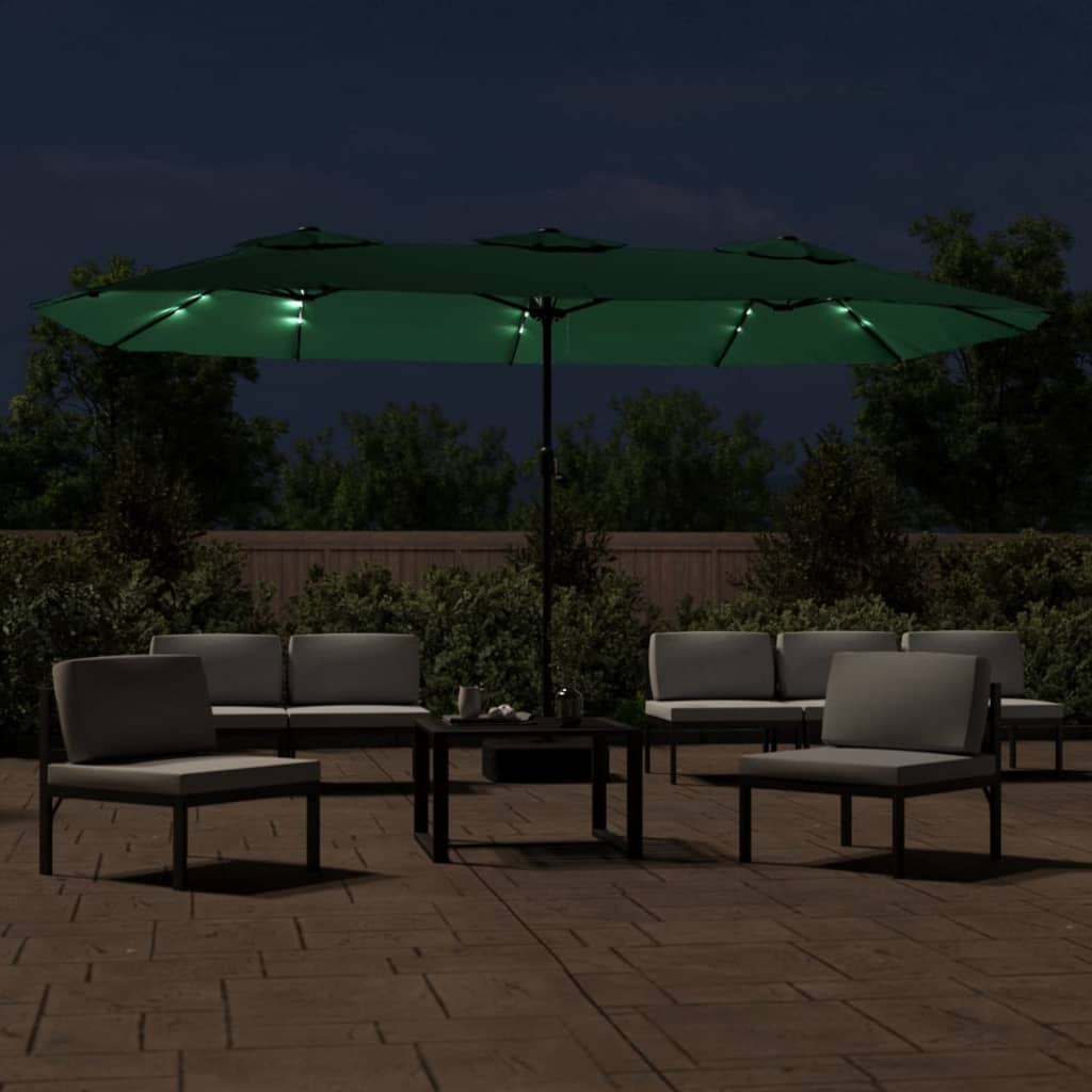 Ombrellone a Doppia Testa con LED Verde 449x265 cm | homemem39