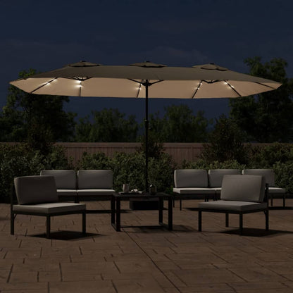 Ombrellone a Doppia Testa con LED Tortora 449x265 cm | homemem39