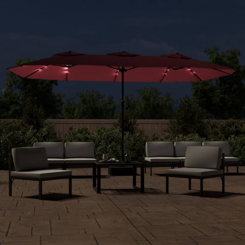 Ombrellone a Doppia Testa con LED Rosso Bordeaux 449x265 cm | homemem39