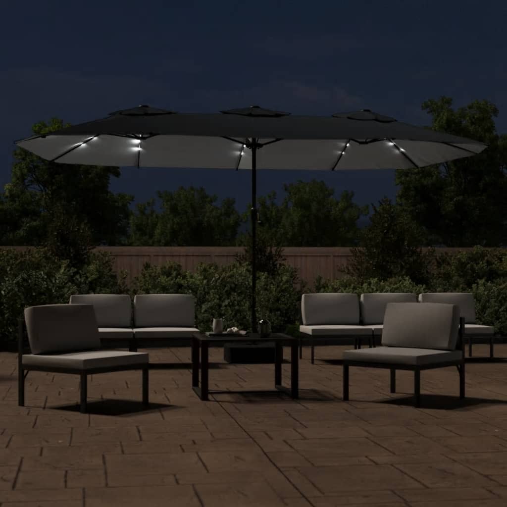 Ombrellone a Doppia Testa con LED Nero 449x265 cm | homemem39
