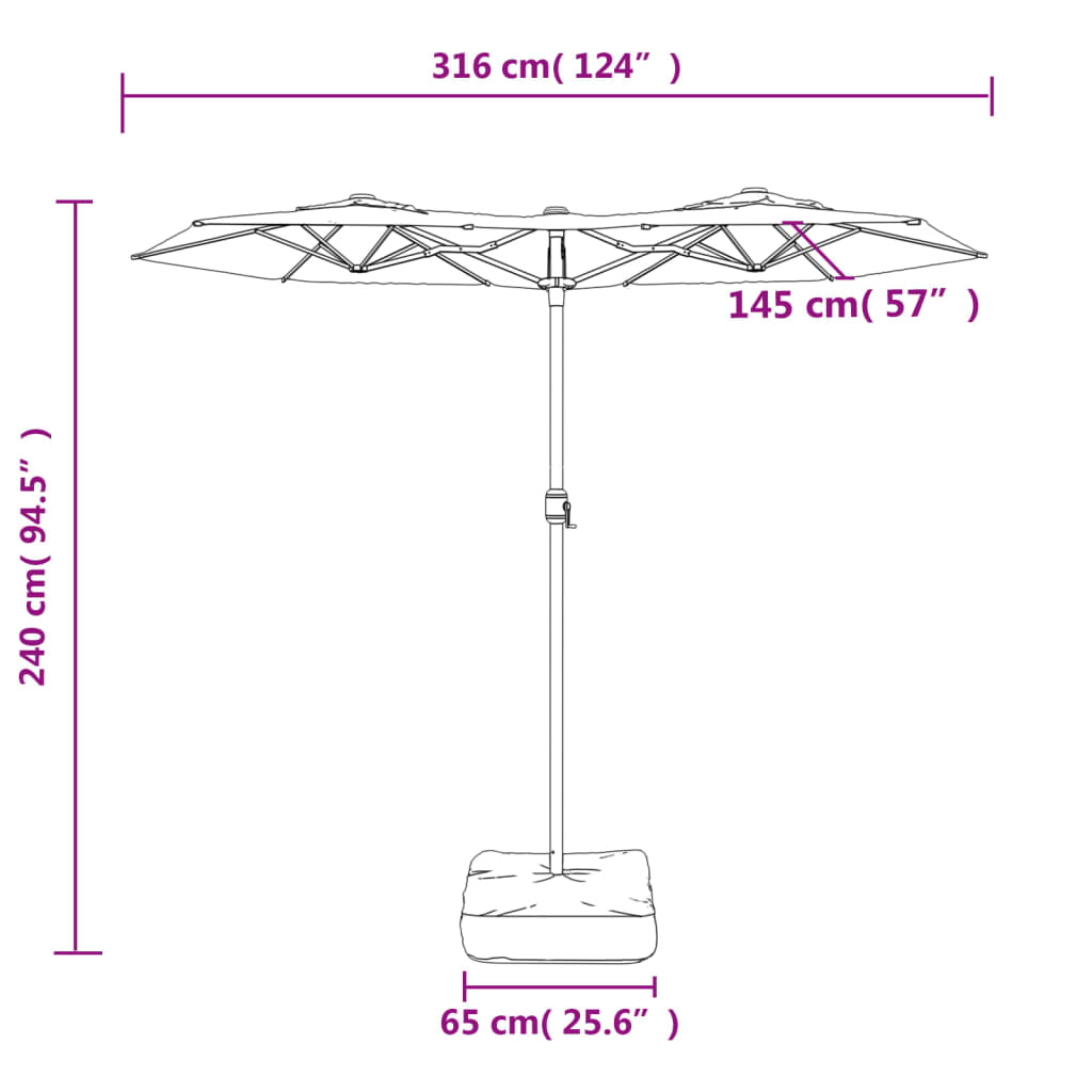 Ombrellone a Doppia Testa con LED Terracotta 316x145 cm | homemem39
