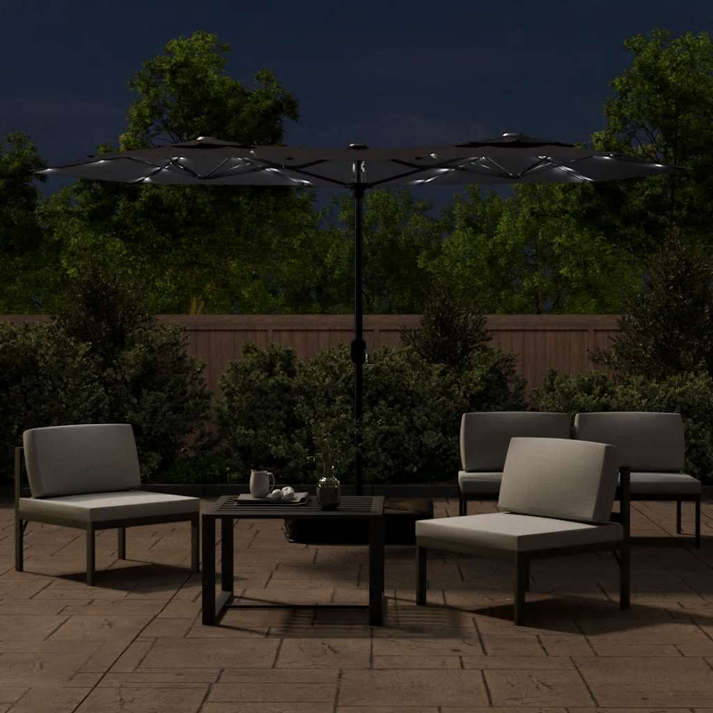 Ombrellone a Doppia Testa con LED Nero 316x145 cm | homemem39