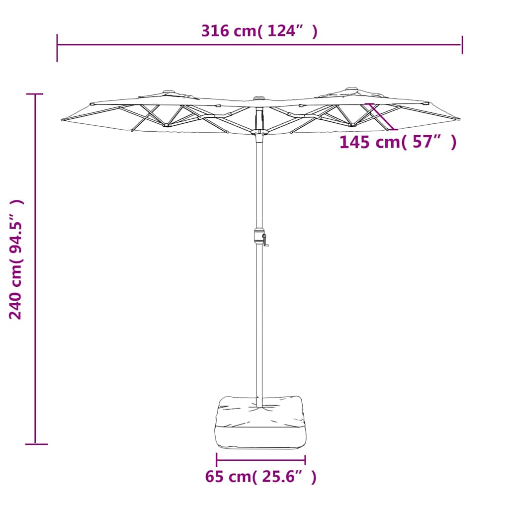 Ombrellone a Doppia Testa con LED Nero 316x145 cm | homemem39