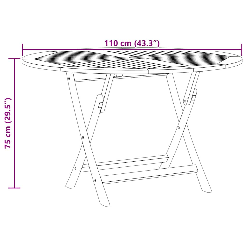 Tavolo da Giardino Pieghevole Ø110x75 cm Legno Massello di Teak