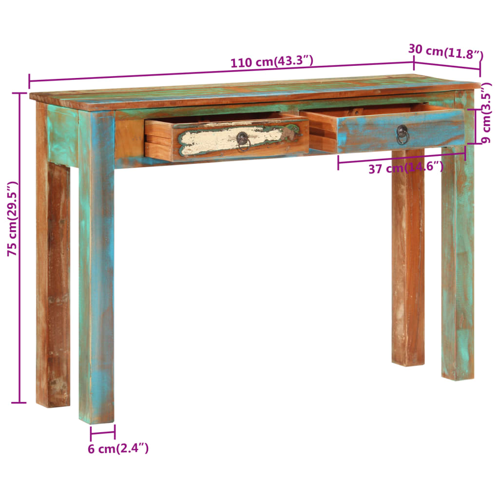 Tavolo Consolle 110x30x75 cm in Legno Massello di Recupero | homemem39