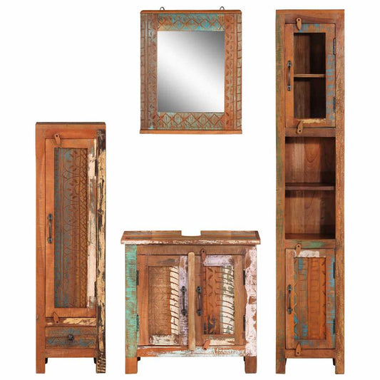 Set Mobili da Bagno 4 pz in Legno Massello di Recupero | homemem39