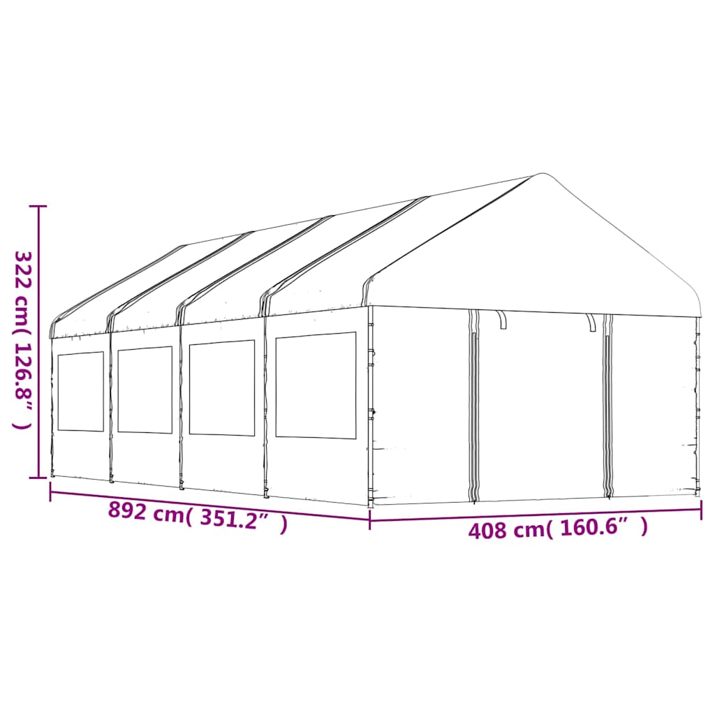 Gazebo con Tetto Bianco 8,92x4,08x3,22 m in Polietilene | homemem39