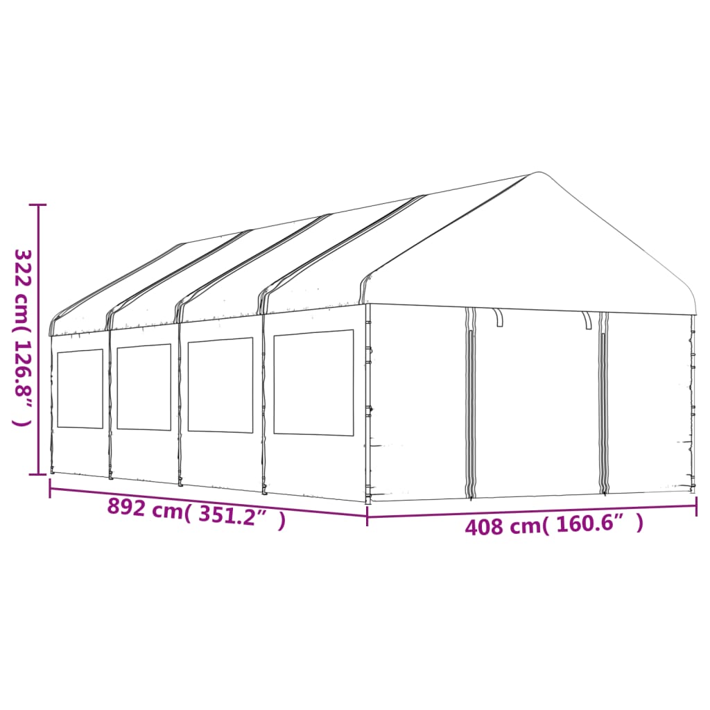 Gazebo con Tetto Bianco 8,92x4,08x3,22 m in Polietilene - homemem39