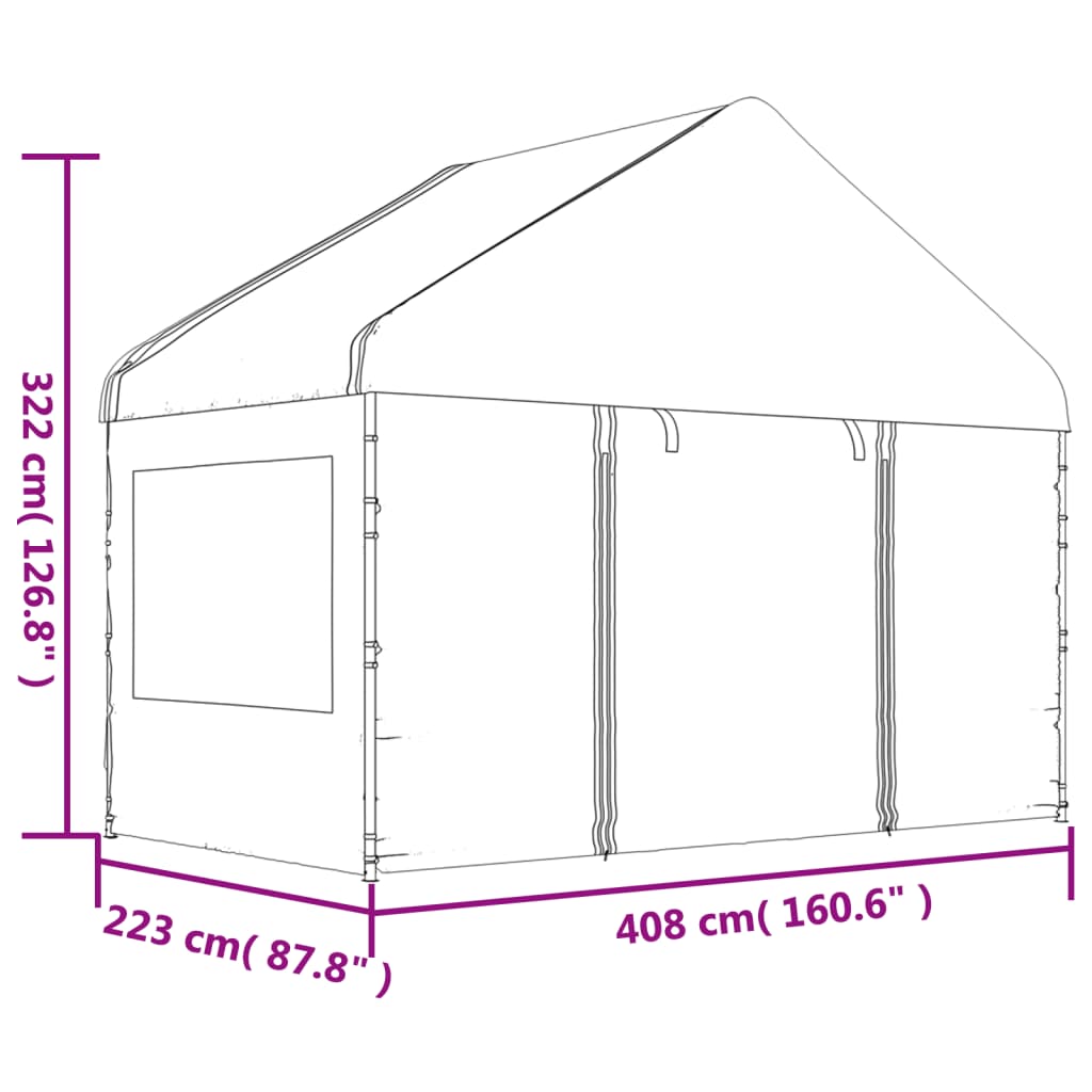 Gazebo con Tetto Bianco 11,15x4,08x3,22 m in Polietilene | homemem39