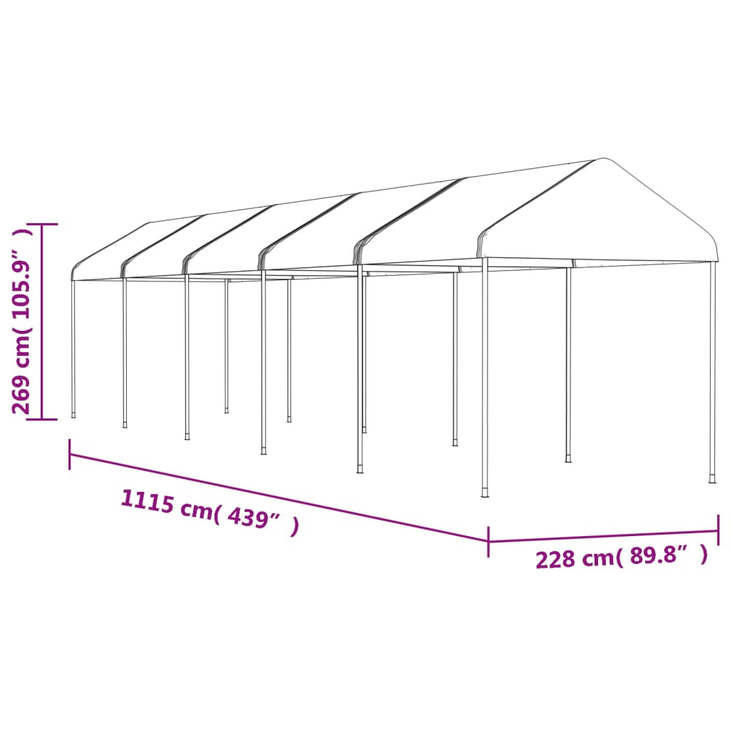 Gazebo con Tetto Bianco 11,15x2,28x2,69 m in Polietilene | homemem39