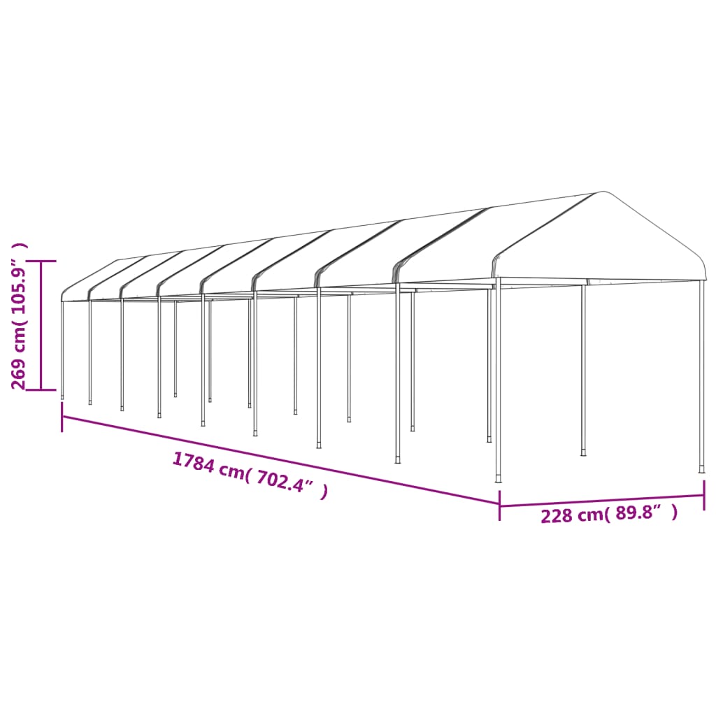 Gazebo con Tetto Bianco 17,84x2,28x2,69 m in Polietilene | homemem39