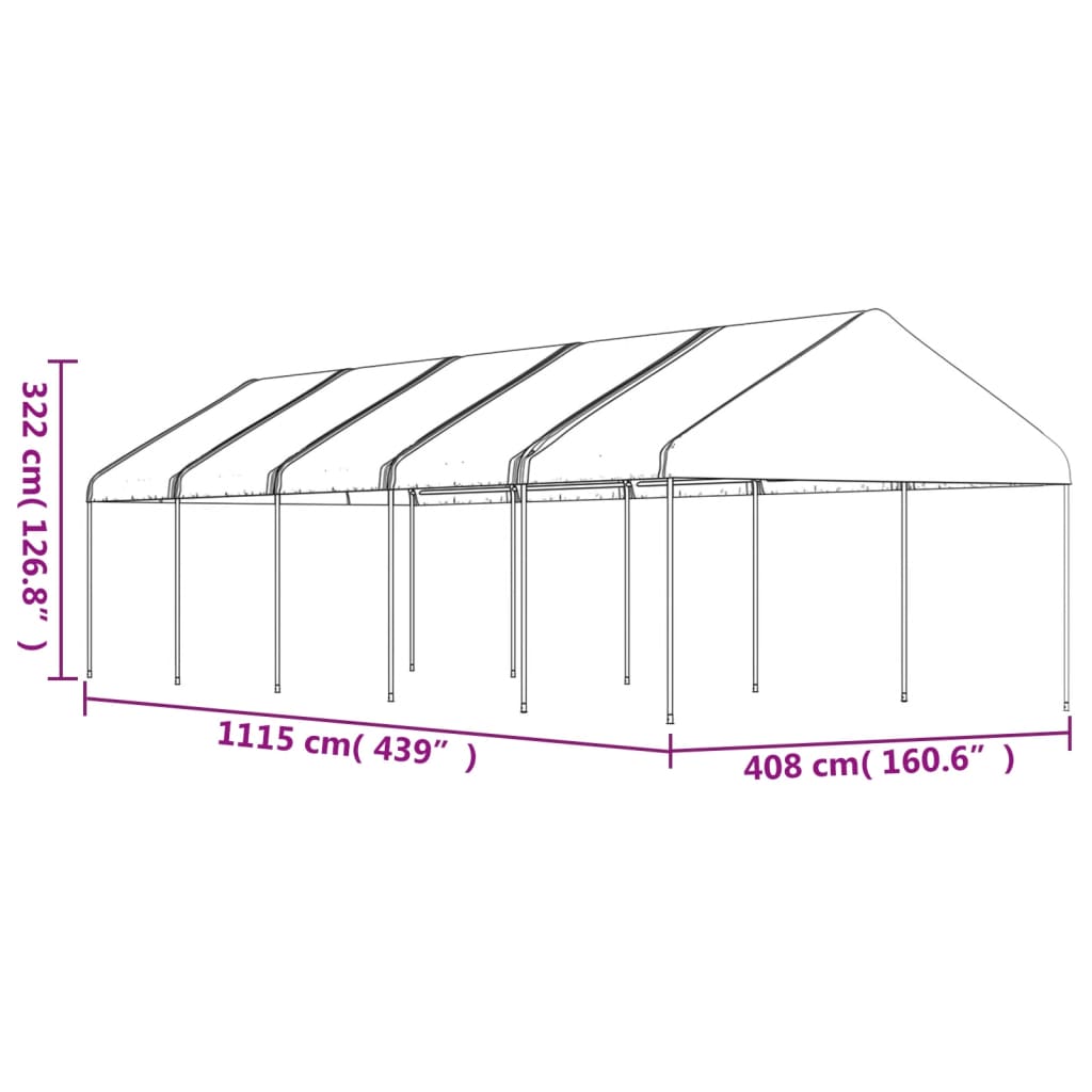 Gazebo con Tetto Bianco 11,15x4,08x3,22 m in Polietilene | homemem39
