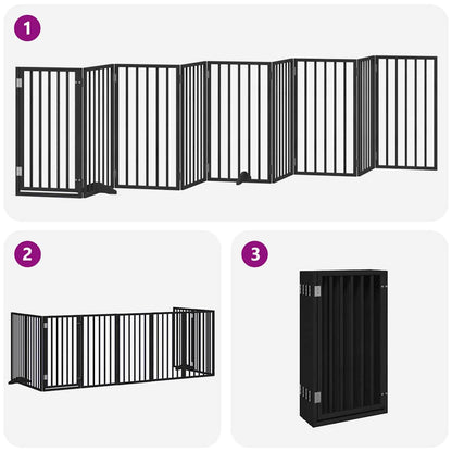 Cancello per Cani Porta Pieghevole Nero 9 Pannelli 450cm Pioppo | homemem39
