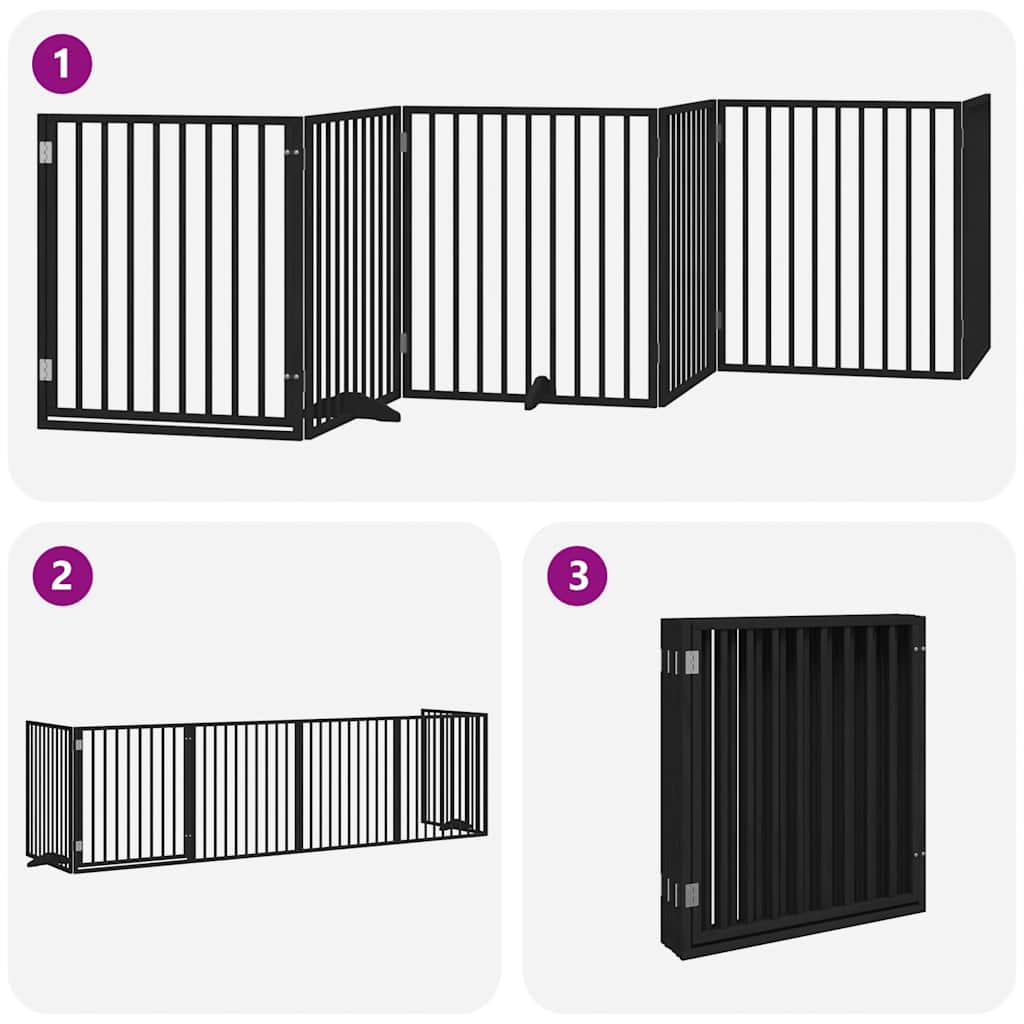 Cancello per Cani Porta Pieghevole Nero 6 Pannelli 480cm Pioppo | homemem39