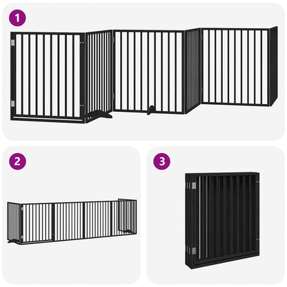 Cancello per Cani Porta Pieghevole Nero 6 Pannelli 480cm Pioppo | homemem39