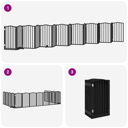 Cancello Cani Porta Pieghevole Nero 15 Pannelli 750 cm Pioppo | homemem39