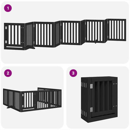Cancello per Cani Porta Pieghevole Nero 9 Pannelli 450cm Pioppo | homemem39