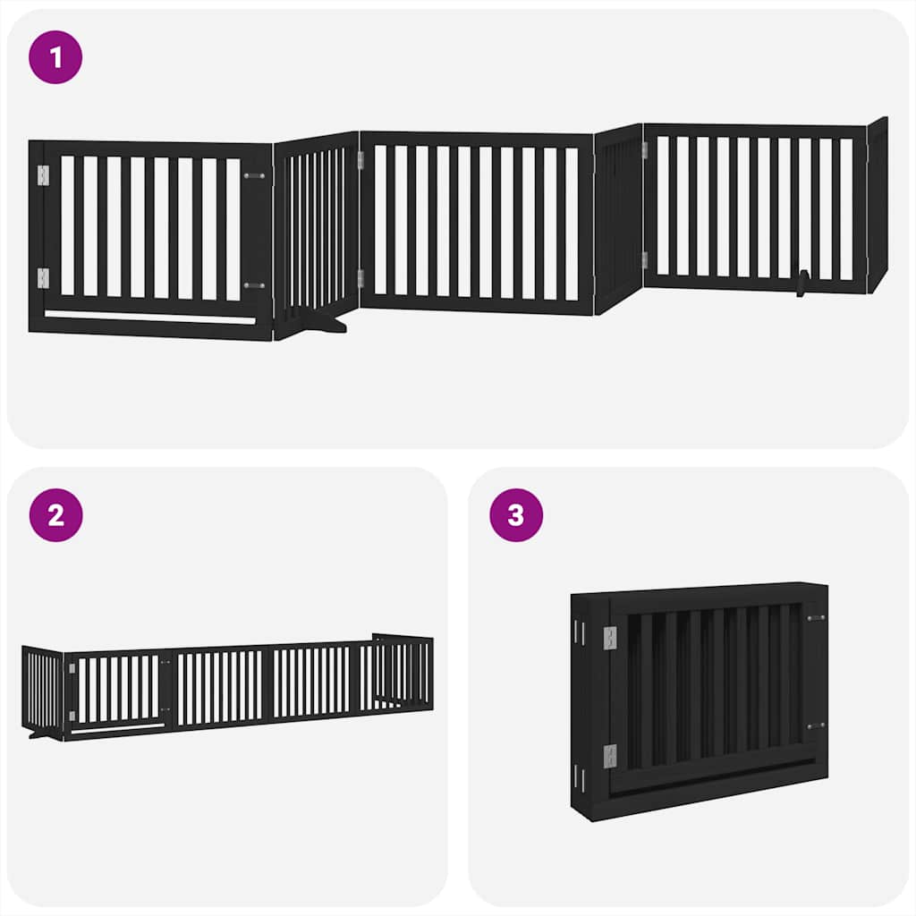 Cancello per Cani Porta Pieghevole Nero 6 Pannelli 480cm Pioppo | homemem39