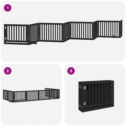 Cancello Cani Porta Pieghevole Nero 8 Pannelli 640 cm Pioppo | homemem39