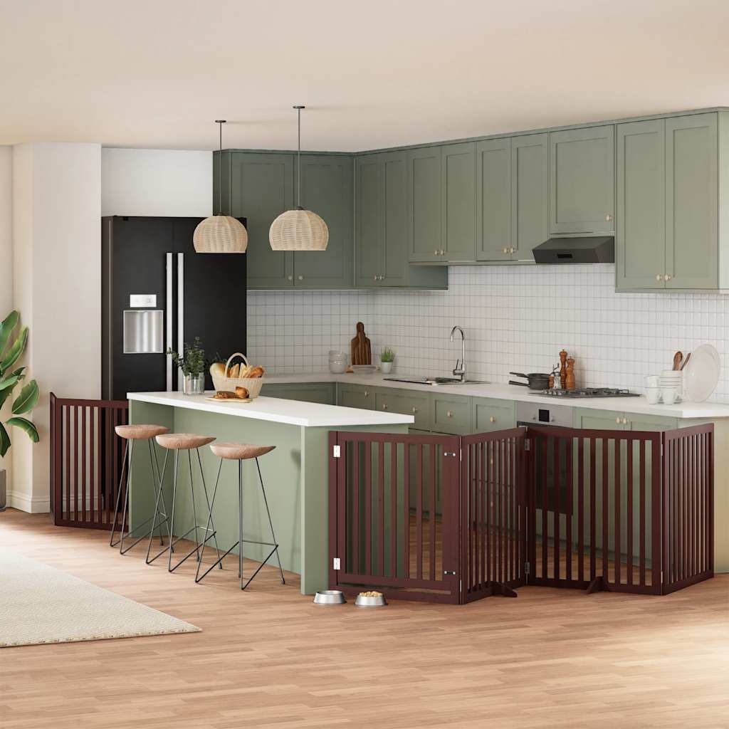 Cancello Cani Porta Pieghevole Marrone 8 Pannelli 640cm Pioppo