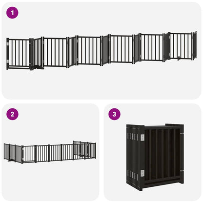 Cancello Cani Porta Pieghevole Nero 12 Pannelli 600 cm Pioppo | homemem39