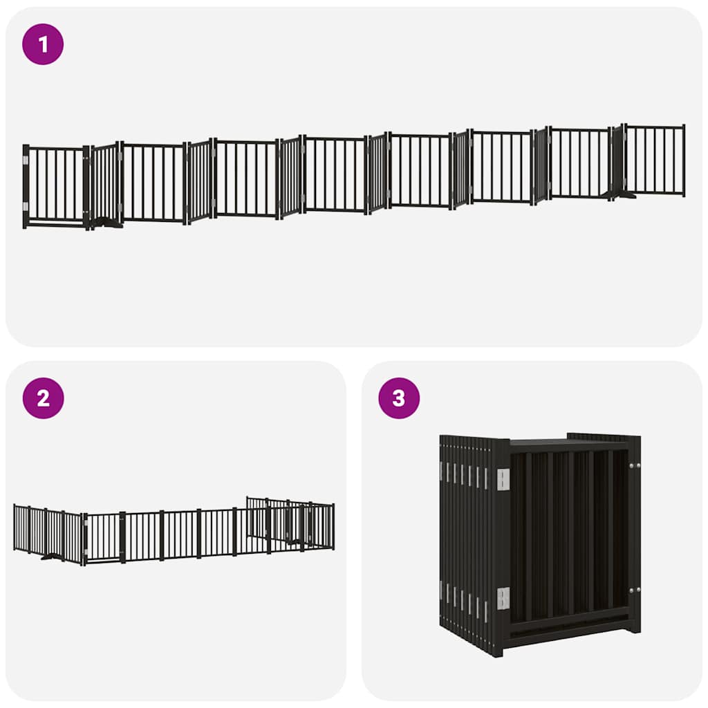 Cancello Cani Porta Pieghevole Nero 15 Pannelli 750 cm Pioppo | homemem39