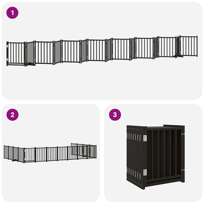 Cancello Cani Porta Pieghevole Nero 15 Pannelli 750 cm Pioppo | homemem39