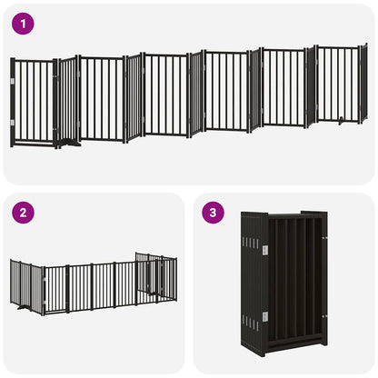 Cancello Cani Porta Pieghevole Nero 12 Pannelli 600 cm Pioppo | homemem39