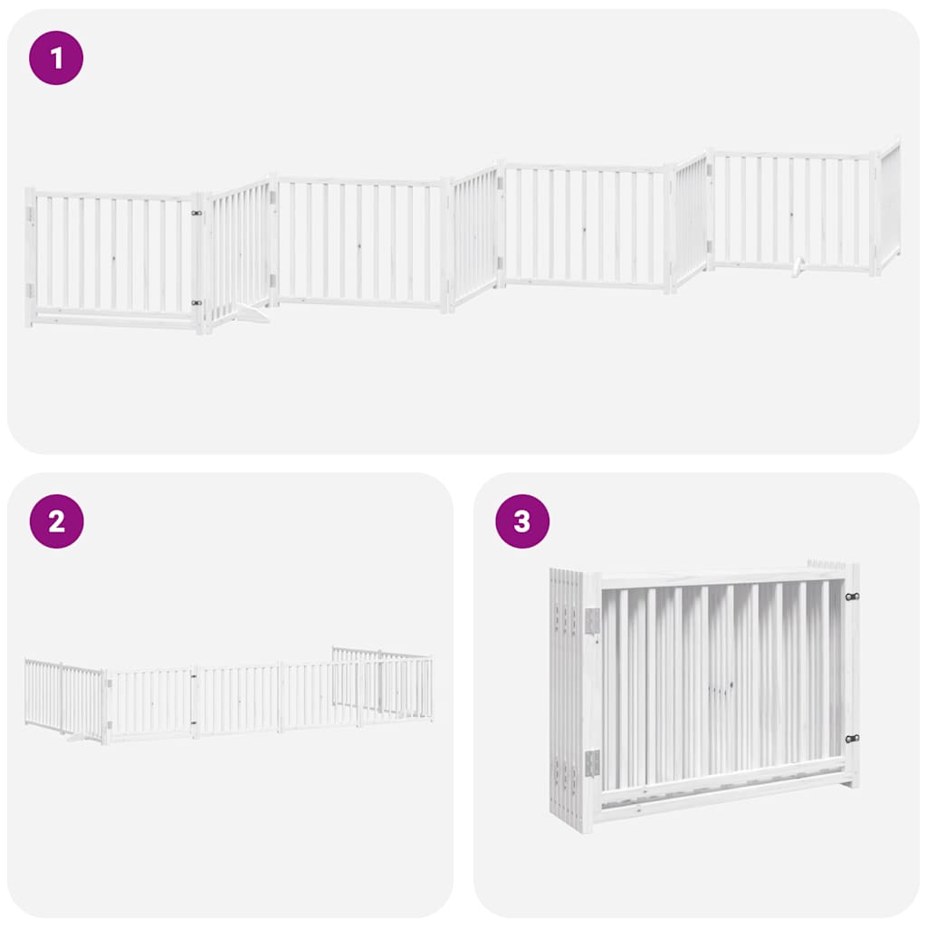Cancello Cani Porta Pieghevole Bianco 12 Pannelli 640 cm Pioppo