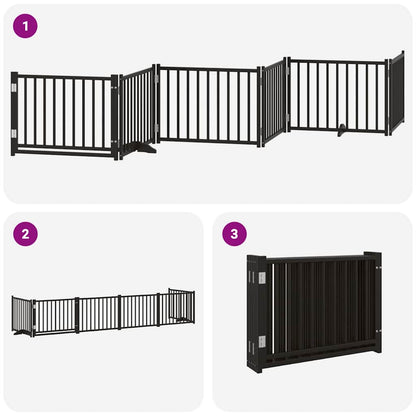 Cancello per Cani Porta Pieghevole Nero 6 Pannelli 480cm Pioppo | homemem39