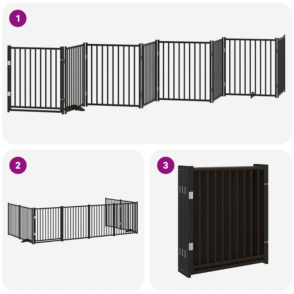 Cancello Cani Porta Pieghevole Nero 8 Pannelli 640 cm Pioppo | homemem39
