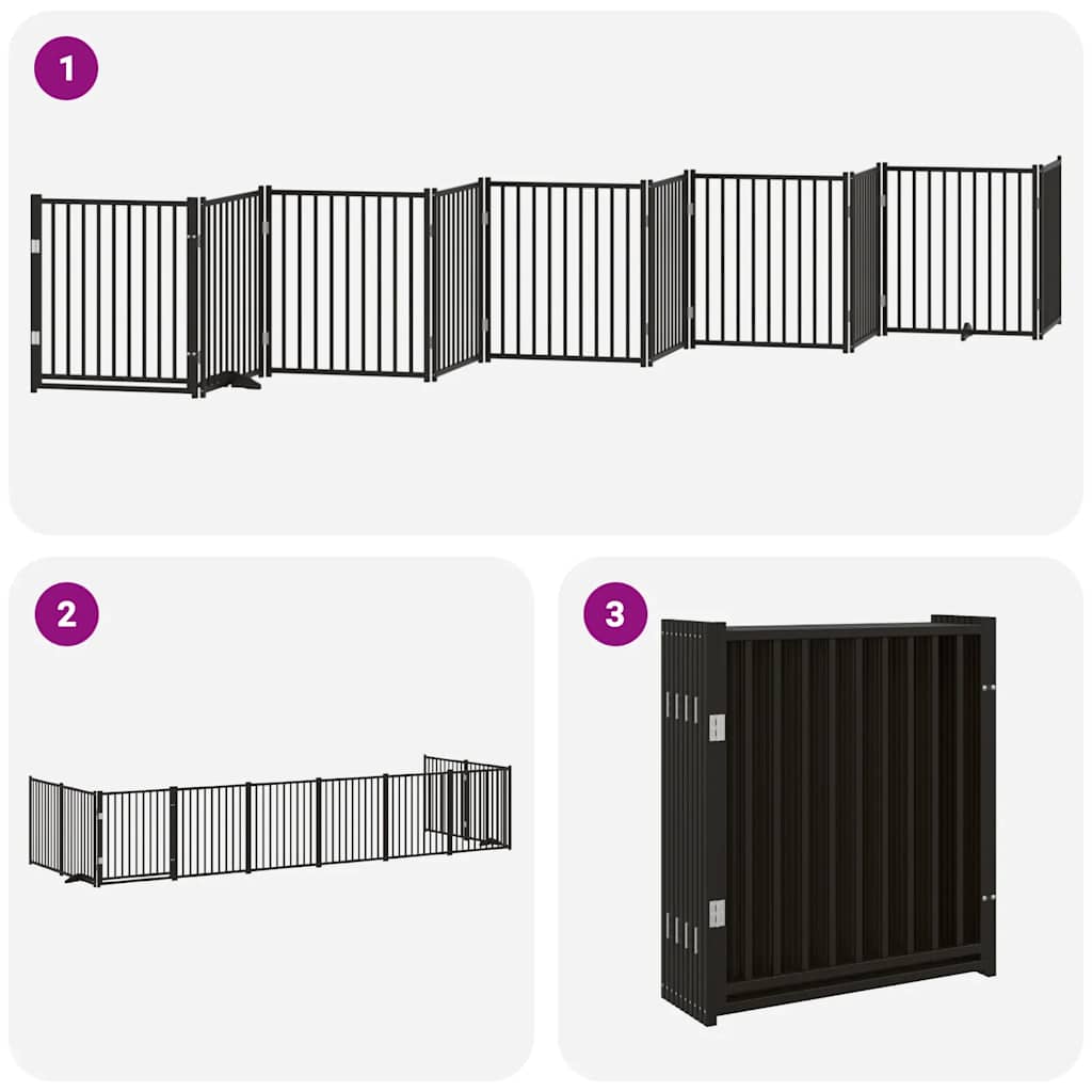 Cancello Cani Porta Pieghevole Nero 10 Pannelli 800 cm Pioppo | homemem39
