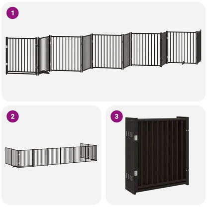 Cancello Cani Porta Pieghevole Nero 10 Pannelli 800 cm Pioppo | homemem39