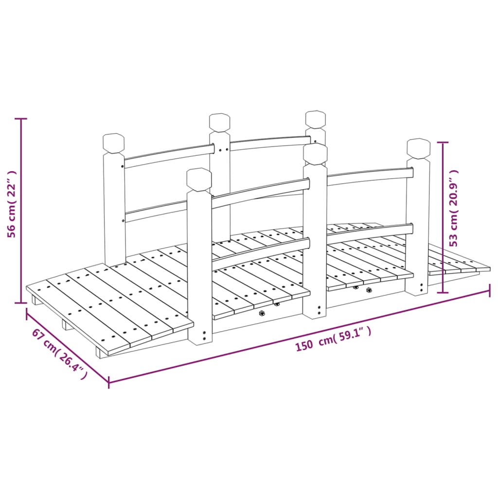 Ponte Giardino Ringhiere 150x67x56cm Legno Massello Abete Rosso | homemem39