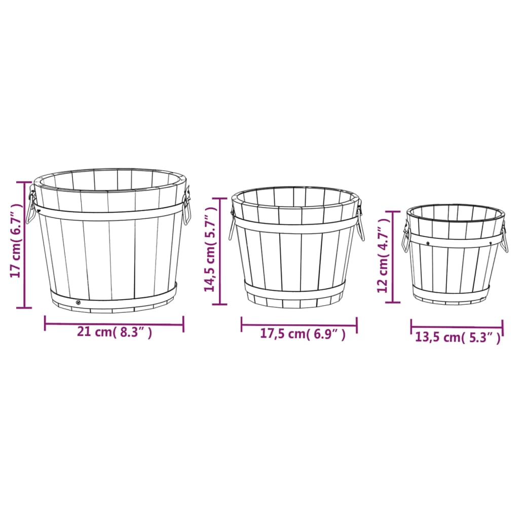 Set Secchi per Fiori 3 pz in Legno Massello di Abete | homemem39