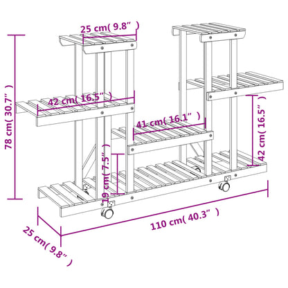 Portafiori con Ruote 110x25x78 cm in Legno Massello di Abete | homemem39