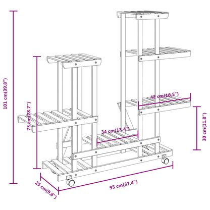 Portafiori con Ruote 95x25x101 cm in Legno Massello di Abete - homemem39