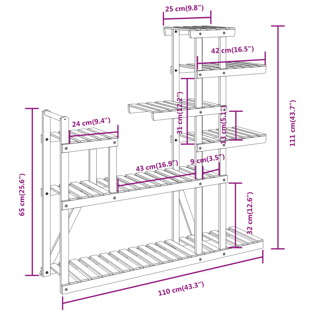 Portafiori 110x25x111 cm in Legno Massello di Abete - homemem39