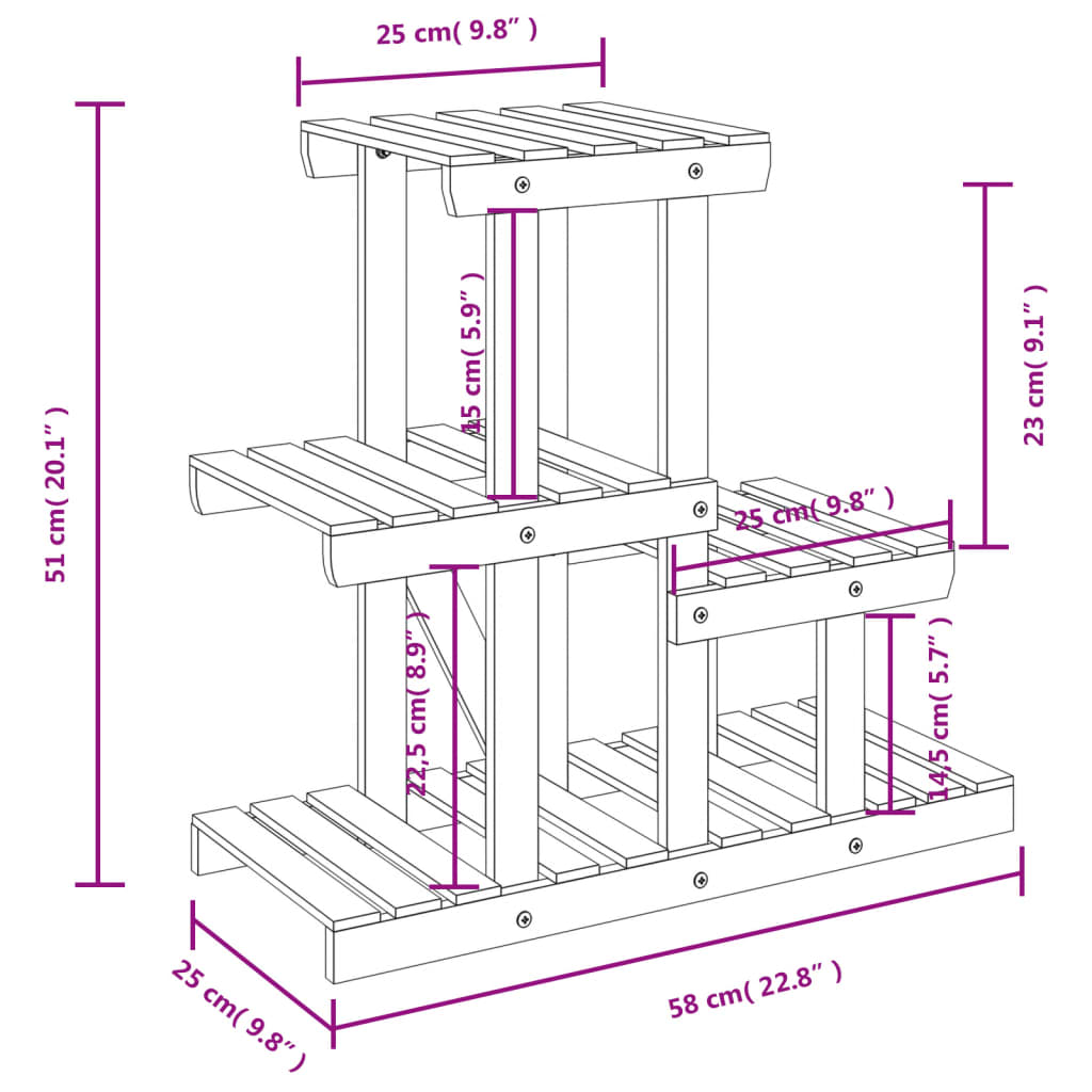 Portafiori 58x25x51 cm in Legno Massello di Abete - homemem39