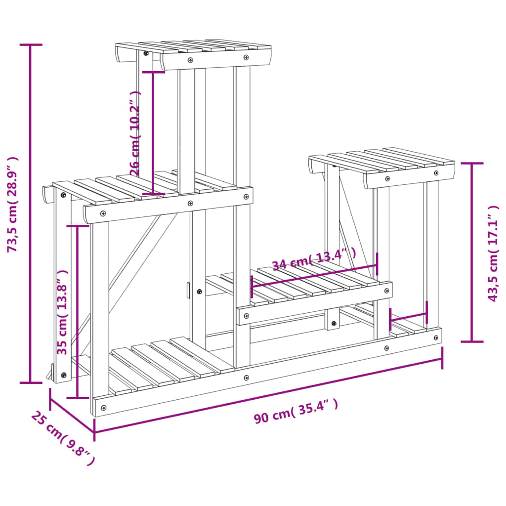 Portafiori 90x25x73,5 cm in Legno Massello di Abete | homemem39