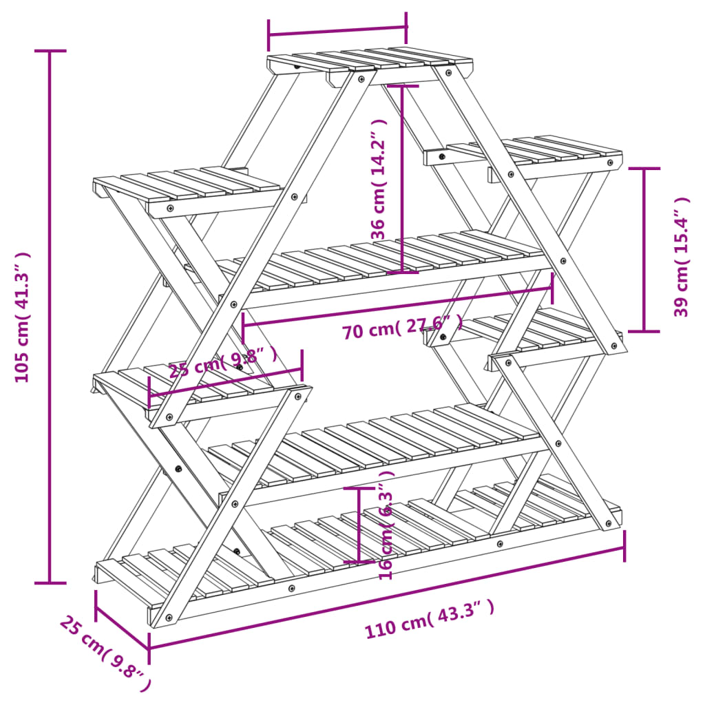 Portafiori 110x25x105 cm in Legno Massello di Abete - homemem39