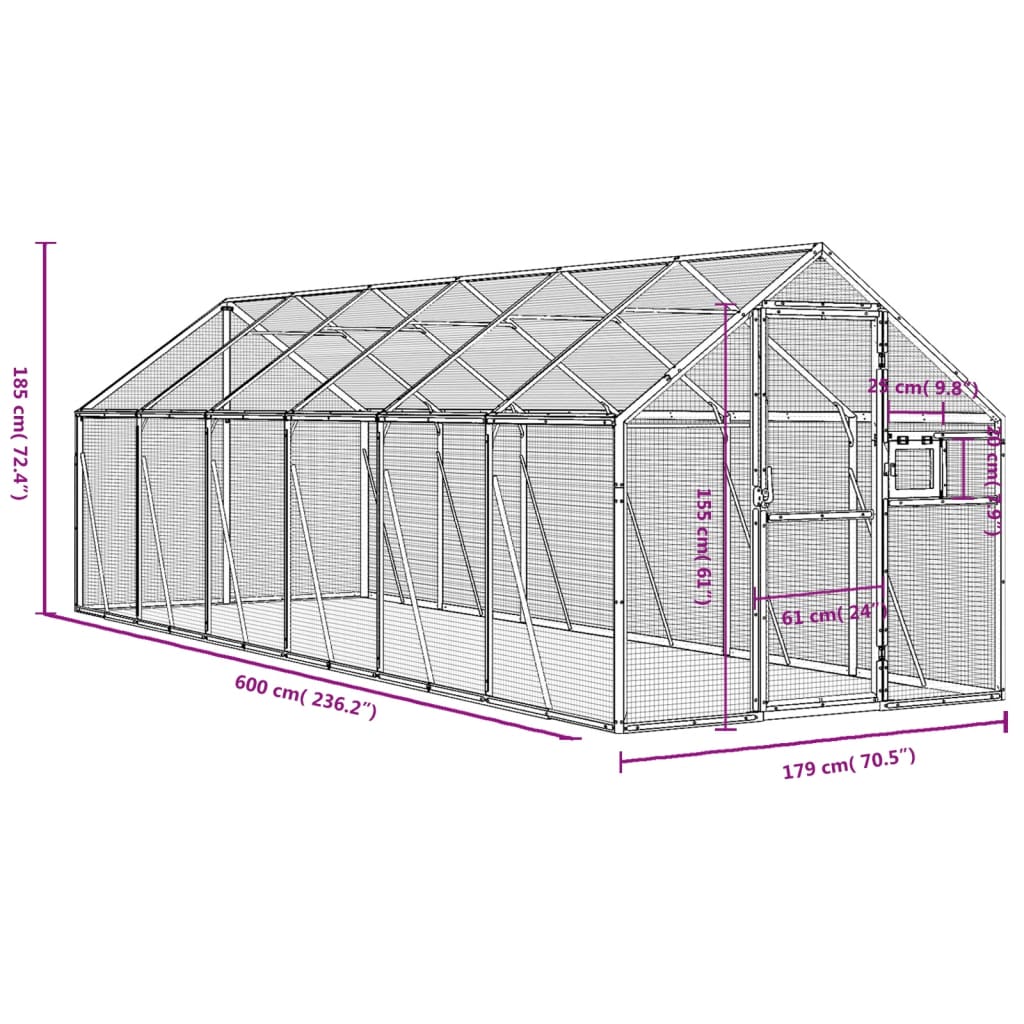 Voliera Argento 1,79x6x1,85 m in Alluminio | homemem39