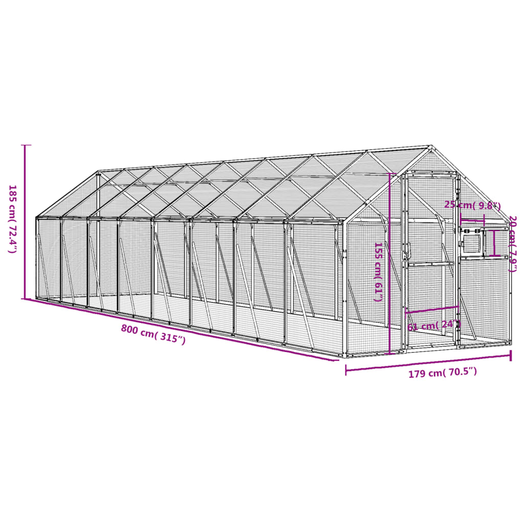 Voliera Argento 1,79x8x1,85 m in Alluminio | homemem39