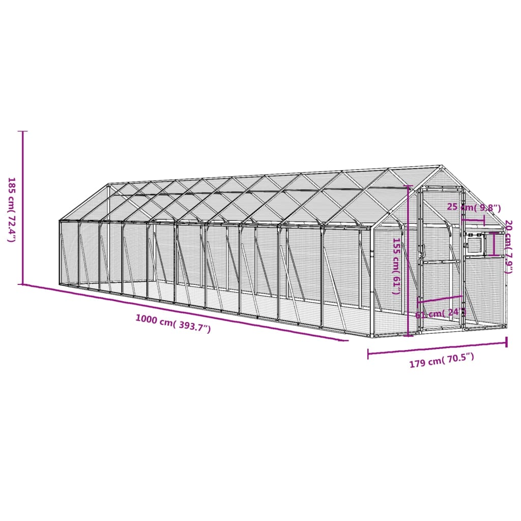 Voliera Argento 1,79x10x1,85 m in Alluminio | homemem39