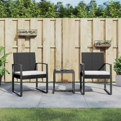 Set da Pranzo da Giardino 3 pz Nero con Cuscini in Rattan PP | homemem39