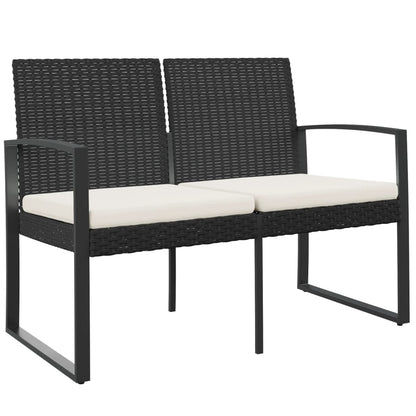 Panca da Giardino a 2 Posti con Cuscini in Rattan PP Nero - homemem39