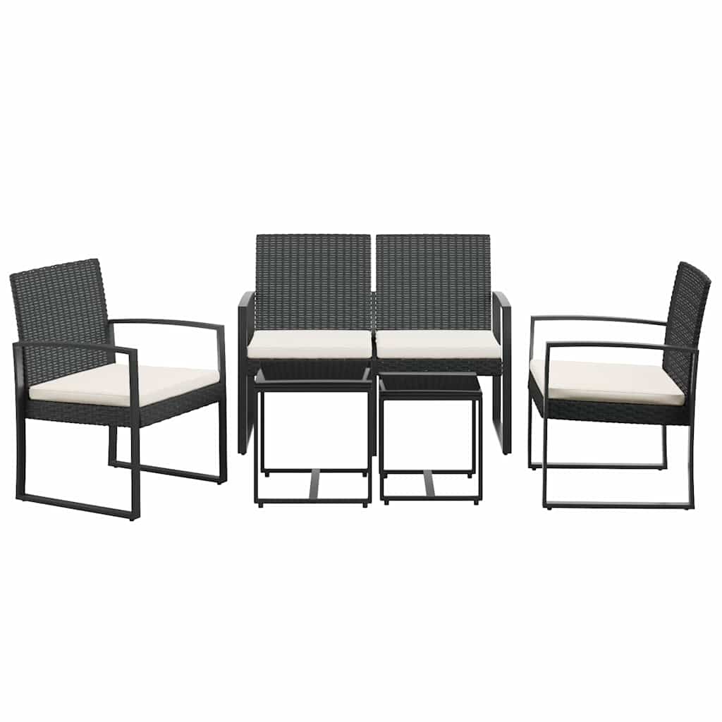Set da Pranzo da Giardino 5 pz Nero con Cuscini in Rattan PP | homemem39