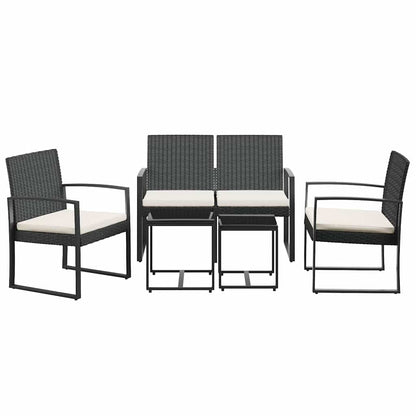 Set da Pranzo da Giardino 5 pz Nero con Cuscini in Rattan PP | homemem39