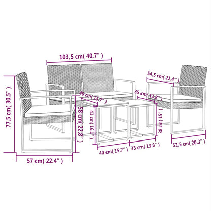 Set da Pranzo da Giardino 5 pz Nero con Cuscini in Rattan PP | homemem39